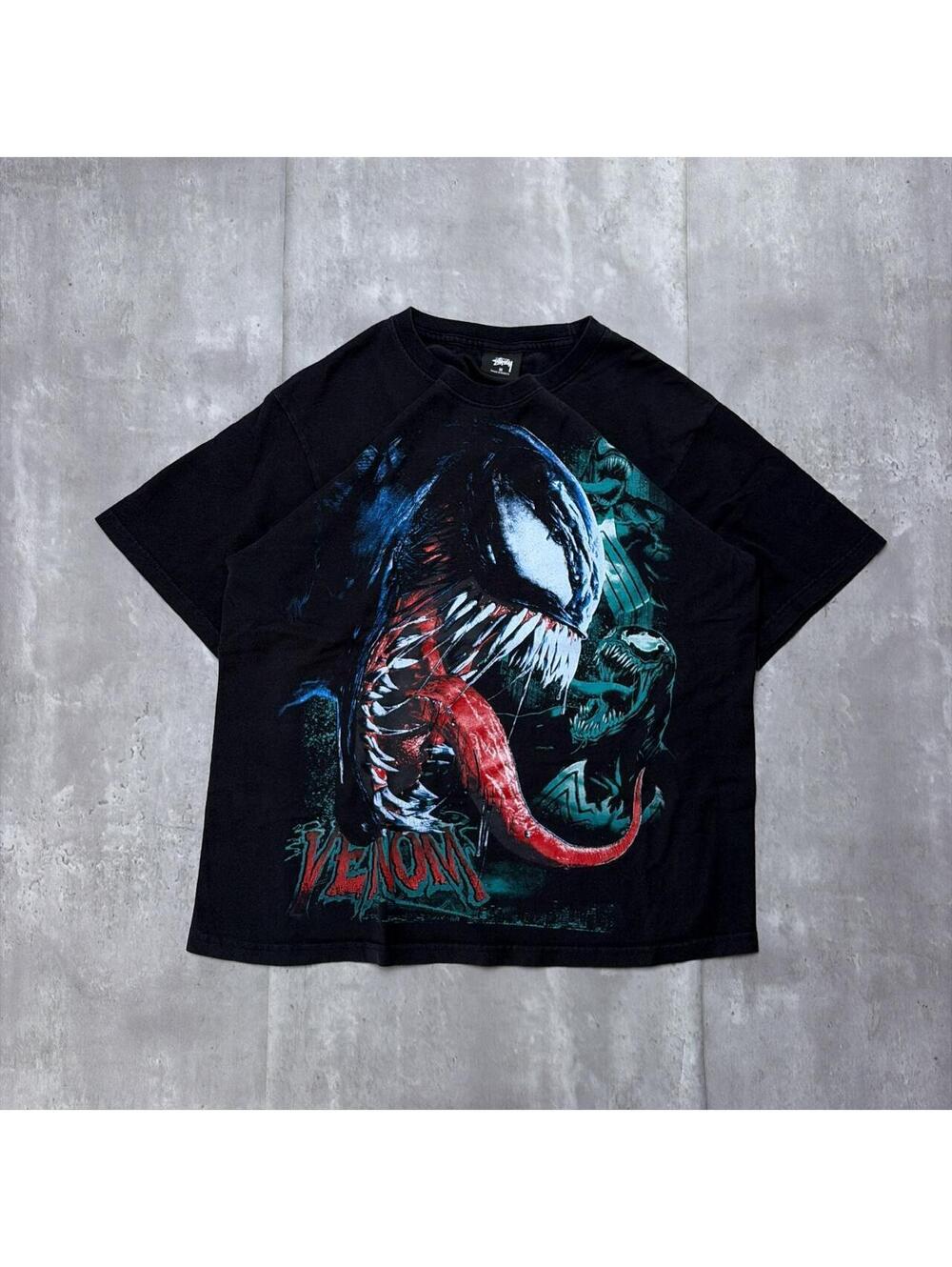 Y2K Black Stüssy x Marvel Venom Grunge Skater Boxy T-Shirt